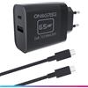 Oniverse Adattatore AC 65W, doppia porta USB-C & USB-A - Caricabatterie Switch 2, Switch, OLED, Lite, PC, Steam Deck, Android, 1,5 m, 240V, Ricarica Intelligente, Cavo intrecciato USB-C incluso