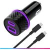 Oniverse Adattatore accendisigari 60W, doppia porta USB-C USB-A - Caricabatterie auto Switch 2, Switch, OLED, Lite, PC, Android, 1,5 m, Ricarica Intelligente, Cavo intrecciato staccabile USB-C incluso