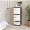 Dmora - Cassettiera Joelle, Settimino multiuso, Comò camera da letto, Mobile con cassetti, 50x40 h111 cm, Cemento e Bianco lucido