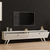 Dmora Mobile Porta TV Lumoro 160x25x40h cm Bianco 2 Ante 2 Vani, Apertura a Ribalta