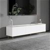 Dmora Mobile Porta TV Laliri 180x35x45h cm Bianco 3 Ante con Finiture Oro, 3 Vani