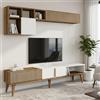 Dmora Parete attrezzata Gemini, Composizione Soggiorno, Mobile Salotto Multiuso, Armadio Porta TV, 180x35h40 cm, Noce e Bianco