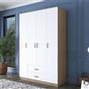 Dmora Guardaroba Grande Ionara 140x210h cm Bianco 11 Ripiani 2 Cassetti, Armadio Camera da Letto Appendiabiti