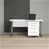 Dmora - Scrivania Orphee, Scrittoio multiuso, Tavolo per ufficio porta PC, Piano di lavoro, 150x80 h75 cm, Bianco e Grigio