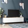 Dmora Mobile Porta TV Kotear 160x32x35h cm Bianco 3 Ante 3 Vani, Apertura a Ribalta