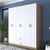 Dmora Guardaroba Grande Fluxon 180x210h cm Bianco 5 Ripiani 2 Cassetti, Armadio Camera da Letto Appendiabiti