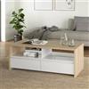 Dmora - Tavolino da Salotto Octavia, Tavolo Basso da caffè, Portariviste per Divano, Ripiano da Soggiorno, 120x60 h46 cm, Rovere e Bianco Lucido