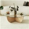 Dmora - Tavolino da salotto Phoebe, Tavolo basso da caffè, Portariviste per divano, Ripiano da soggiorno, 90x90h30 cm, Rovere