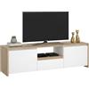Dmora - Mobile porta TV Catherine, Credenza da soggiorno, Armadio basso per TV, Base parete attrezzata, 179x48 h52 cm, Rovere e Bianco lucido