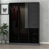 Dmora Guardaroba 3 Ante Stellon 135x52 cm Nero Antracite Appendiabiti 5 Ripiani, Armadio Camera da Letto 3 Ante