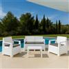 Dmora Set Salotto da Esterno Gallicchio Bianco 4 Posti Un Tavolino, Salottino Outdoor Cuscini Inclusi Made in Italy