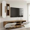 Dmora - Parete attrezzata Nemb, Composizione soggiorno, Mobile salotto multiuso, Armadio porta TV, 145x35h37 cm, Noce e Bianco