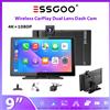 ESSGOO Display CarPlay Portatile da 9 Pollici, Telecamera Frontale 4K Reale e Telecamera Posteriore 1080p, Stereo Universale per Auto e Camion, Android Auto, BT, AUX, FM, USB