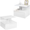 WOLTU 2 PZ/SET Comodino Moderno in Legno Bianco/Nero da Appendere a Parete 40x35x31cm con Cassetto per Arredamento Camera da Letto