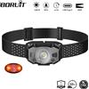 BORUiT B33 Sensore di movimento LED Mini lampada frontale XP-G2 3030 Luce rossa Zoom Faro Tipo-C Torcia frontale ricaricabile Lanterna da pesca