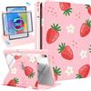 Uppuppy Custodia per iPad A16 - Custodia per iPad di 10a generazione da 10,9 pollici per bambini ragazze donne carino fragola ragazza carina kawaii floreale rotante copertura per tablet per Apple 10