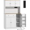 HOMCOM Credenza da Cucina Alta 173 cm con Stazione di Ricarica, Piano per Microonde, Ripiani Regolabili, 4 Rastrelliere per Spezie, Bianco | Aosom Italy