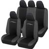 Auto Accessori Lupex - Set 9 Pezzi Coprisedili Auto Universali Racing, Colore Nero Grigio - Fodere Protezione Sedili Anteriori e Posteriori, Compatibili con Berline e Utilitarie