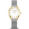 BERING 17331-010 Orologio da polso solare al quarzo, da donna, 35 mm, cassa in acciaio inox dorato e quadrante bianco, cinturino in maglia milano, vetro zaffiro, 5 ATM