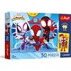 Trefl - Spidey and his Amazing Friends, Spidey in azione - Puzzle da 30 pezzi - con i personaggi del cartone animato, poster da collezione, per bambini dai 3 anni in su