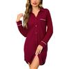 Bresdk Camicia da Notte Donna Cotone Maniche Lunghe con Bottoni | Collo a Revers, Taschino E Profili. Taglio Ampio con Piega Sulla Schiena E Orlo Più Lungo Dietro