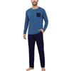 Bresdk Pigiama Uomo Cotone Lungo con Collo Serafino | Taschino a Contrasto, Pantaloni Tinta Unita con Vita Elasticizzata, Coulisse E Due Tasche Laterali