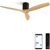 CREATE / WINDCALM DC/Ventilatore da soffitto con WIFI con motore DC nero, con pale in legno naturale/Silenzioso, timer