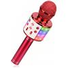 ShinePick - Microfono per karaoke senza fili, microfono Bluetooth portatile con luce LED da discoteca per bambini e adulti, compatibile con Android/iOS/PC/smartphone (Cramoisie)