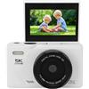 Tbest Fotocamera Digitale 5k 75MP HD 18X Digital Zoom AutoFocus Mirrorless Camera da 3 Pollici Fotografia di Viaggio Sullo Schermo (WHITE)