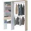 Habitdesign Cabina armadio, armadio 2 bar, 4 ripiani e 1 cassetto, spogliatoio reversibile, finitura bianca Artik e rovere, dimensioni: 158 cm (larghezza) x 187 cm (altezza) x 40 cm (profondità)
