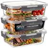 Igluu Meal Prep Contenitori Vetro per Alimenti Grandi (Set da 3) - 1520ml | Coperchio Ermetico e Senza BPA - Adatti a Forno, Friggitrice ad Aria, Microonde, Freezer e Lavastoviglie - Vetro Borosilicato
