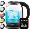 Zilan, Bollitore con corpo in vetro borosilicato alto, Spegnimento automatico con Led con Diversi Colori dei LED, 1,7Lt, 5 diverse impostazioni di temperatura, Bollitore cordless 360° , 2200W,