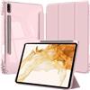 EspZanthic Custodia per Samsung Galaxy Tab S8 Plus 2022 / S7 FE 2021 / S7 Plus 2020 12,4 Pollici con S Pen Holder, Chiaro Trasparente Retro Conchiglia Sottile Antiurto Tablet Cover, Auto Sveglia/Sonno, Rosa