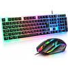 JUSTOP Set tastiera e mouse con cavo USB, luci LED luminose, tastiera sottile full size, mouse da gioco a LED, per giochi o affari, layout UK, per PC, laptop, Windows e Mac, PS4, PS5, Xbox One, ecc