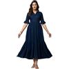Vi VIHAAN IMPEX Maxi abito da donna in rayon a strati, casual, scollo a V, maniche a campana, blu navy, XL