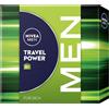 NIVEA MEN Set regalo Travel Power con prodotti per la cura da viaggio, set con gel doccia Nivea Men Deo Roll-on, crema per la cura del viso e beauty case