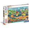 Clementoni City Builders Supercolor Puzzle - Puzzle per bambini da 24 pezzi grandi Maxi con illustrazione di veicoli da costruzione e camion da cantiere, dai 3 anni in su - 24840