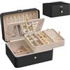 SONGMICS GISELLA Collezione - Scatola Portagioie con Specchio, Porta Gioielli 2 Livelli, Vassoio Rimovibile, 17,6 x 22 x 11 cm, Porta Orecchini Collane, Idea Regalo, Nero Inchiostro JBC200B01