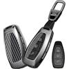 Jinhon Custodia per Chiave Compatibile con Ford Puma MK2 ST Line X Fiesta MK8 Kuga MK3 2020-2025 Focus MK3 MK4 Protezione Portachiavi Involucro in Metallo Supporto per Chiave in Fibra di Carbonio Nero