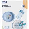Chicco Set Pappa 12M+, Contiene 1 Tazza, Set di 2 Piatti e Posate, Forchetta e Cucchiaio, Set Svezzamento Bambini, Azzurro, Bimbo