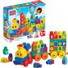 MEGA BLOKS First Builders Impara con il Treno! set da costruire per bimbi | 50 pezzi con blocchi ABC, musica e suoni, base con ruote, facile da costruire, bimbi 1+ anni, FWK22