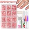 MEITREND 240 unghie finte da incollare, con mandorla francese, set di unghie artificiali corte con 2 penne per olio per unghie - Full Cover finte unghie softgel naturale e piacevole per nail art (Almond French