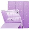 INFILAND Custodia per iPad 11 Generazione A16 11 Pollici 2025/iPad 10 Generazione 10,9 Pollici 2022,Glitterata con Retro Trasparente Brillante, Portapenne, per Bambini e Ragazze (Viola)