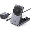UGREEN MagFlow Qi2 15W Caricatore Wireless 3 in 1 | Compatibile con iPhone 18 17 16 15 14 13 12 Air Plus Pro Max AirPods 5 4 3 Pro 3 2 1 iWatch, Stazione di Ricarica Magnetico