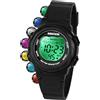 SOCICO Orologio digitale per bambini per ragazze e ragazzi, impermeabile 5 ATM, 7 luci di colore, orologi impermeabili per bambini con sveglia, cronometro, cinturino morbido orologio da polso per