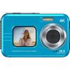 INF Fotocamera digitale 4K impermeabile con doppia fotocamera per selfie e viaggi Blu