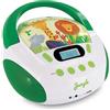 MOOOV 477144 Lettore CD Portatile per Bambini con USB, Presa per le Cuffie - Stereo Baby Boombox con Gira CD - Lettore Musicale per Casa e Viaggio, Design Colorato - Modello di Jungle - Verde/Bianco