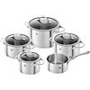 ZWILLING Essence batteria di pentole 5 pezzi con coperchio in vetro, adatta all'induzione, non rivestita, acciaio inox, argento