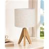 EDISHINE Lampada da Comodino in Legno, Paralume in Lino, Beige | Attacco E27, Treppiede in Legno Effetto Noce, Lampadina LED 2700 K Inclusa, per Camera da Letto e Soggiorno