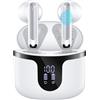 Tiuieyin Cuffie Bluetooth, Auricolari Bluetooth 5.3 Stereo HiFi con microfono 4 HD, Cuffiette Bluetooth 50 Ore LED Display, Touch Control, USB-C, Cuffie Senza Fili IP7 Impermeabili, Bianco